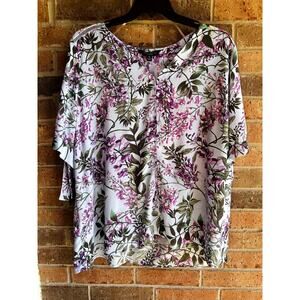 Investments Women's Purple Floral V-Neck Button Up Blouse Size 3X NWT